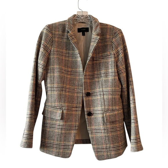 J.Crew Regent Wool Blazer Sz 2 Houndstooth Plaid Gray Blue Academia Preppy Class - Picture 2 of 11